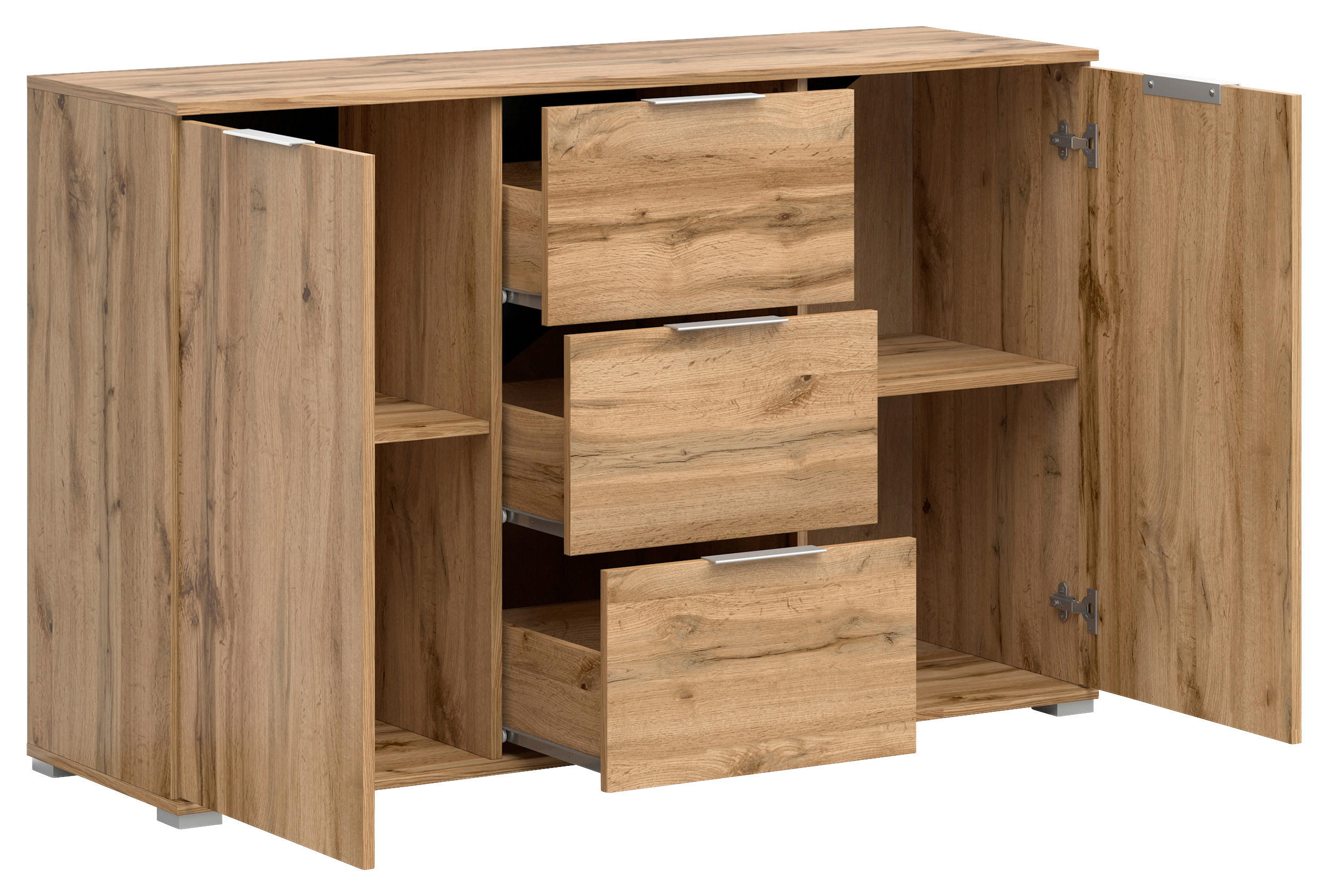KOMMODE  in 135/86/41 cm  - Silberfarben/Eiche Wotan, Design, Holzwerkstoff/Kunststoff (135/86/41cm)