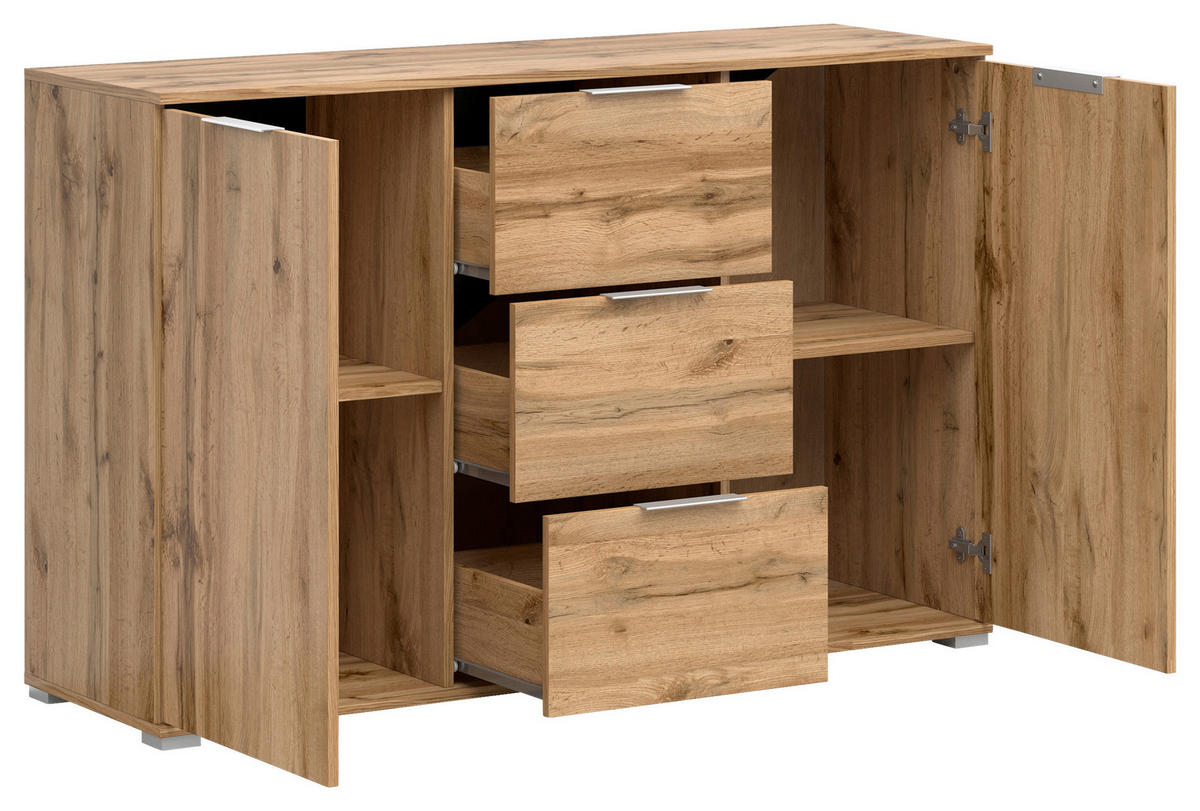 KOMMODE  in 135/86/41 cm  - Eiche Wotan/Silberfarben, Design, Holzwerkstoff/Kunststoff (135/86/41cm)