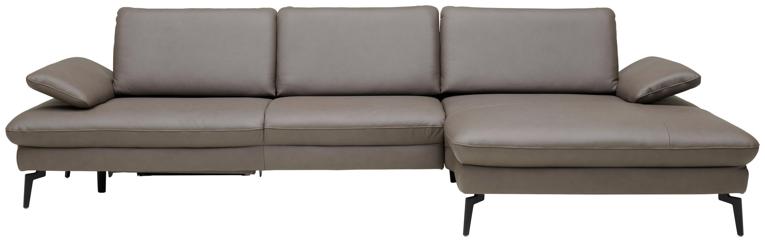 ECKSOFA in Echtleder Graubraun  - Graubraun/Schwarz, Design, Leder/Metall (325/157cm) - Dieter Knoll