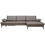 ECKSOFA Dieter Knoll in Echtleder Graubraun  325/157 cm  - Graubraun/Schwarz, Design, Leder/Metall (325/157cm) - Dieter Knoll