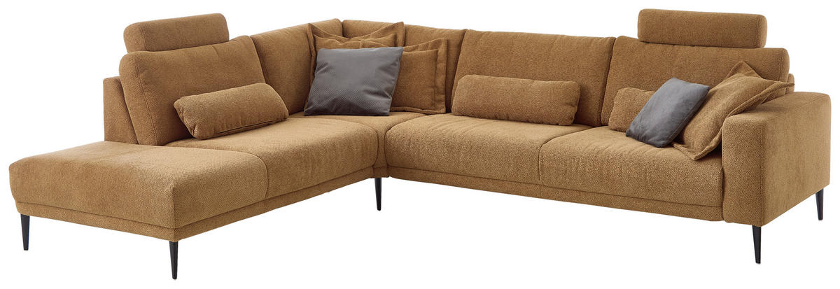 ECKSOFA in Chenille Senfgelb  - Senfgelb/Schwarz, Design, Textil/Metall (254/303cm) - Dieter Knoll