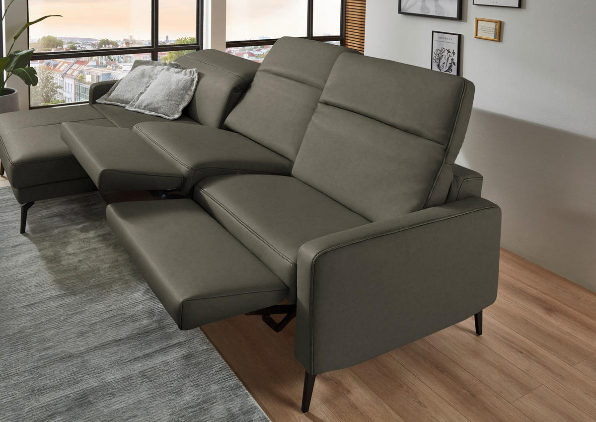 ECKSOFA  Echtleder Graubraun  - Graubraun/Schwarz, Design, Leder/Metall (179/323cm) - Dieter Knoll