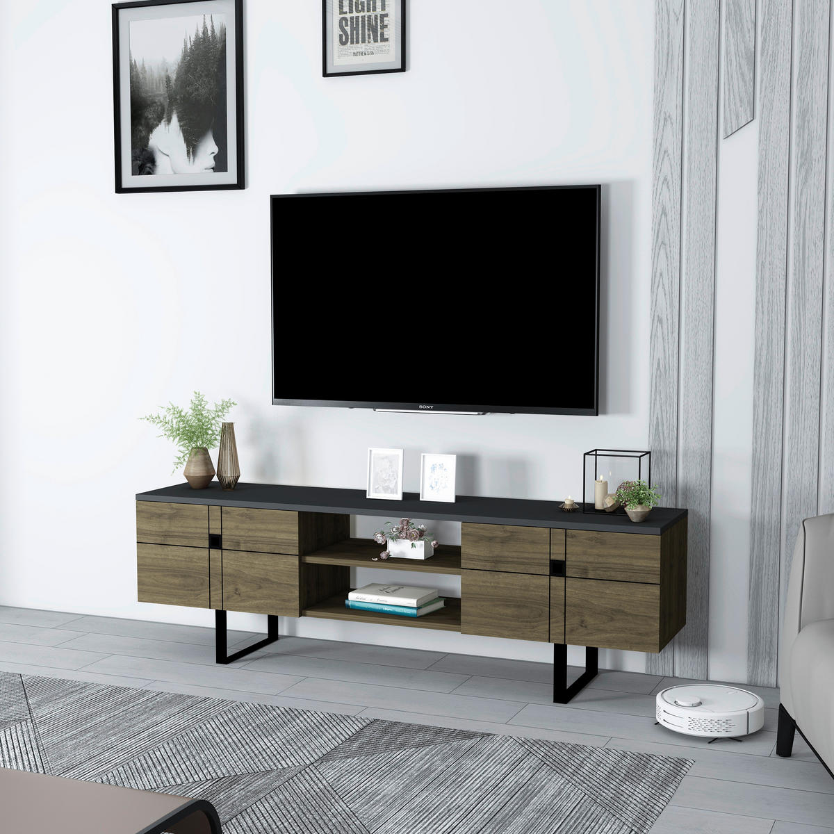 NÍZKÁ KOMODA, tmavý dub, 160/50/35 cm - černá/tmavý dub, Design, kompozitní dřevo (160/50/35cm) - Livetastic