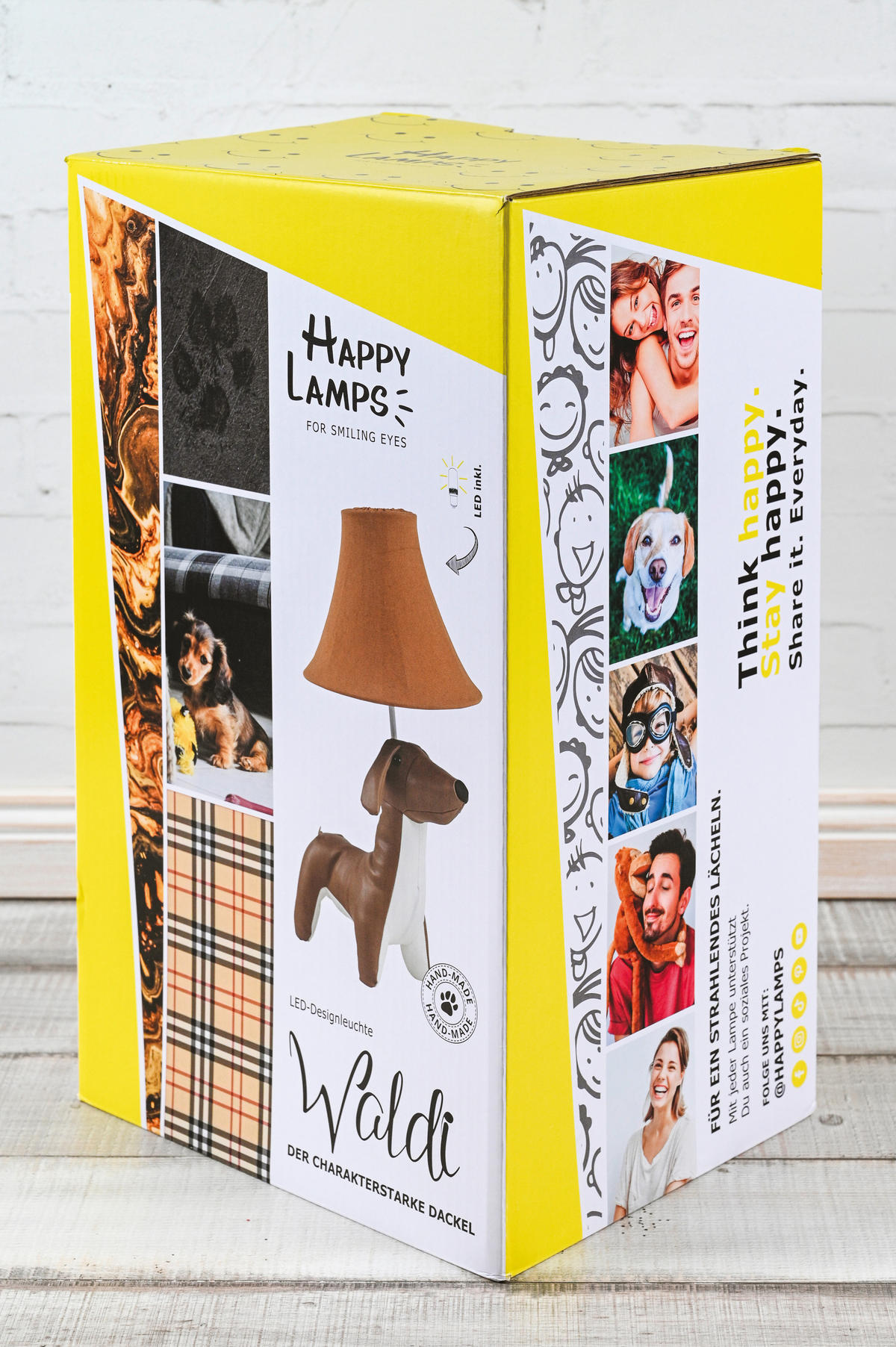 LED-KINDERTISCHLEUCHTE Waldi der Dackel 26/32/48 cm   - Hellbraun/Weiß, LIFESTYLE, Textil/Metall (26/32/48cm) - Happy Lamps