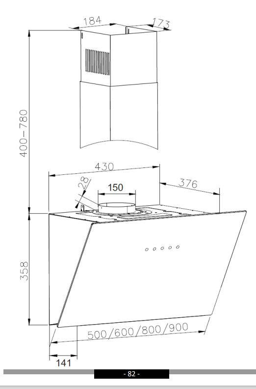 Thumbnail - Mican Dunstabzugshaube, Schwarz, Metall, Glas, 60x75.8-113.8x37.6 cm, Arbeitsplatzbeleuchtung, Küchen, Küchenelektrogerä...