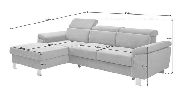 ECKSOFA  in Webstoff Grau  167/250 cm  - Silberfarben/Grau, Design, Textil/Metall (167/250cm) - Xora