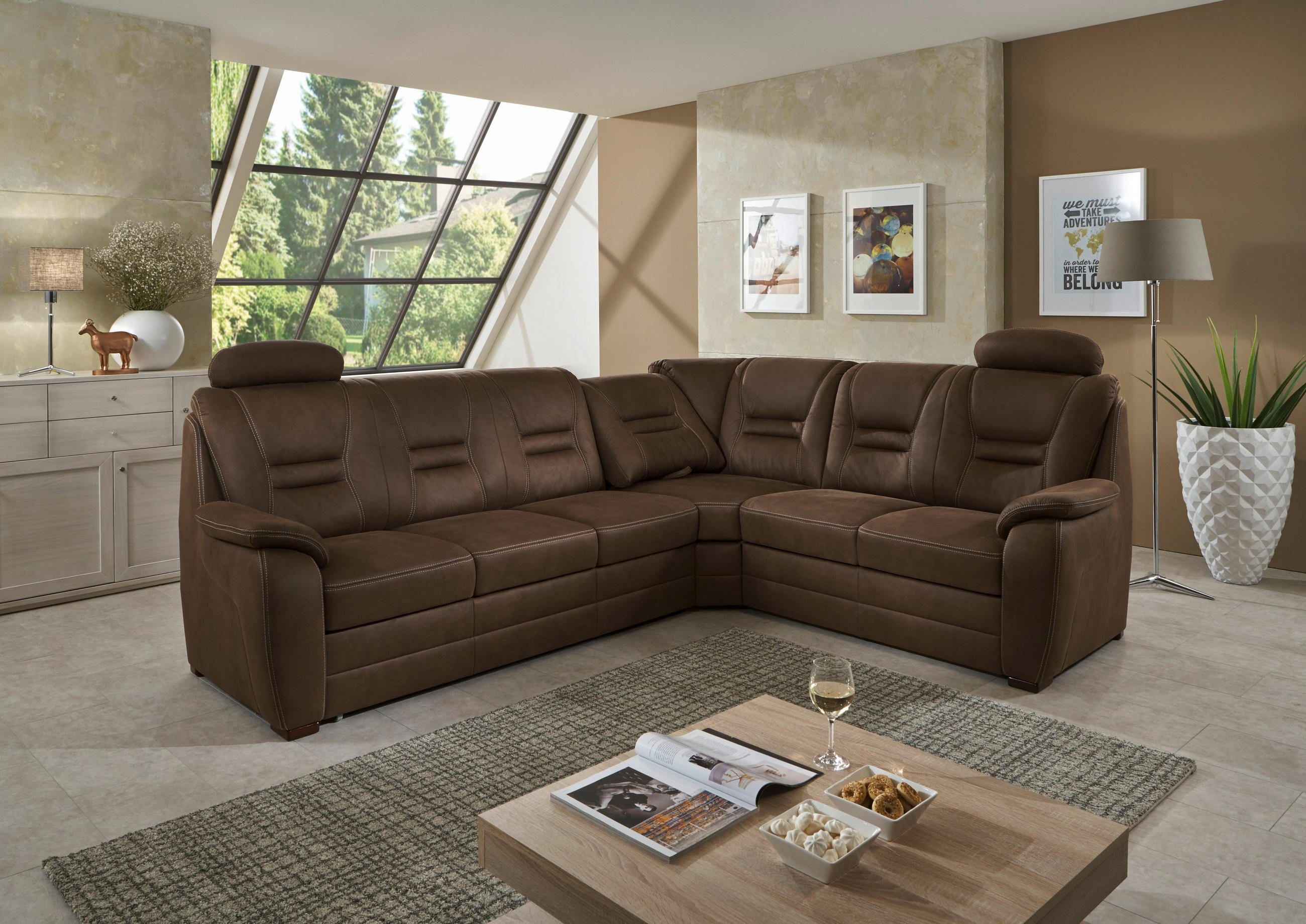 ECKSOFA Grau Lederlook - Beige/Grau, KONVENTIONELL, Holz/Textil (286/234cm) - Beldomo Comfort