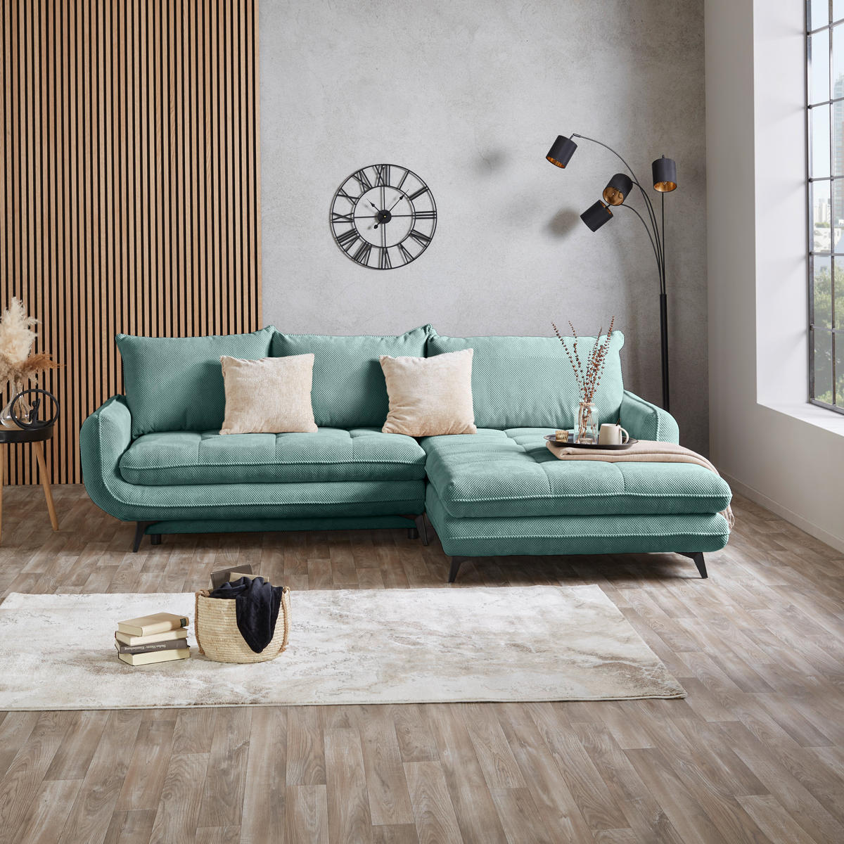 ECKSOFA WAVE Türkis Struktur  - Türkis/Beige, MODERN, Textil/Metall (266/189cm) - MID.YOU