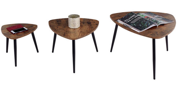 Couchtisch Holz 3er Set Rocky Naturfarben/ Schwarz - Schwarz/Naturfarben, MODERN, Holzwerkstoff/Metall (62/48/34,5/41/35/30cm) - Luca Bessoni