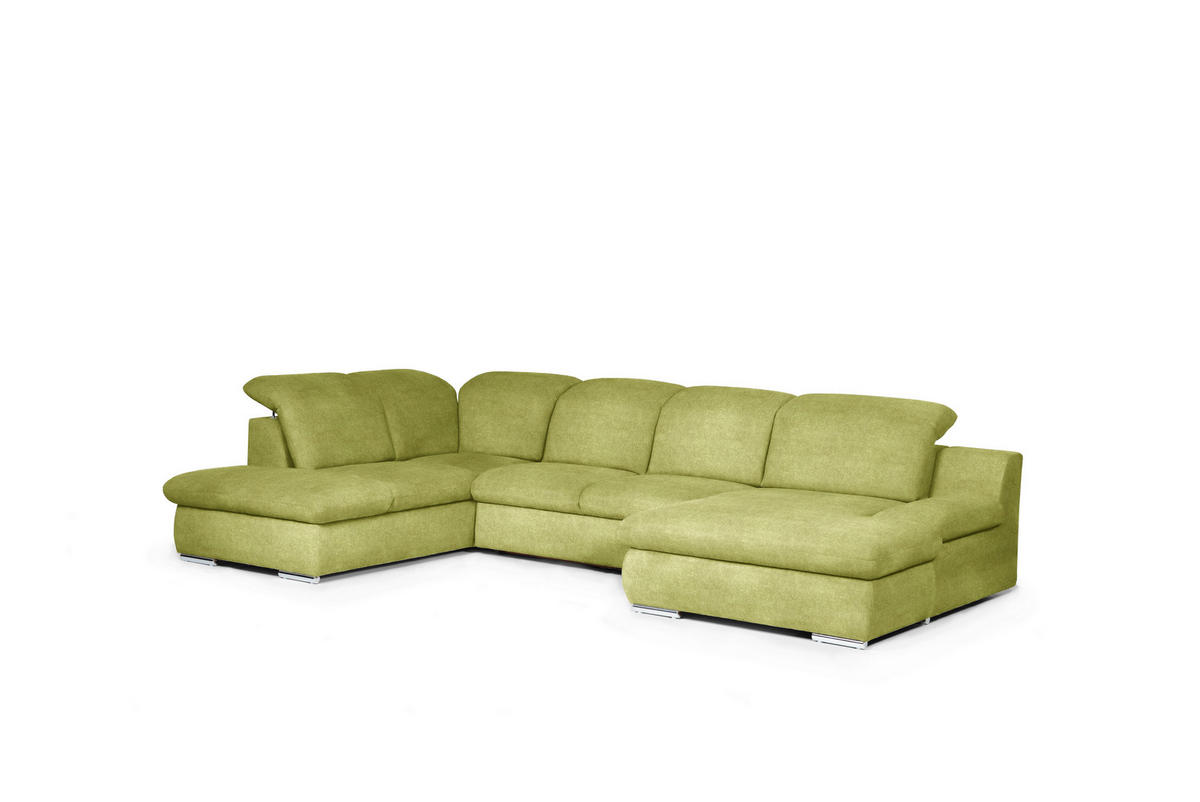 WOHNLANDSCHAFT in Chenille Grün  - Chromfarben/Grün, Design, Textil/Metall (212/353/165cm) - Livetastic