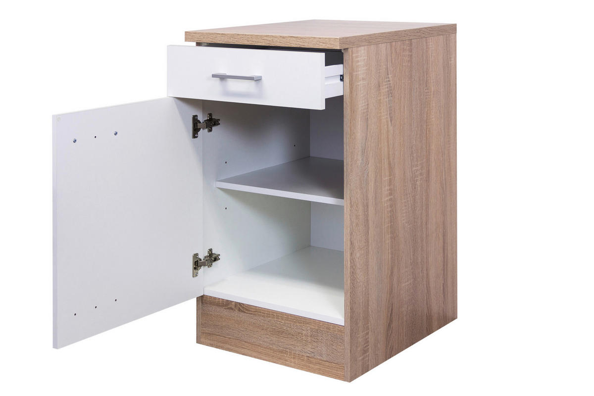 MINIKÜCHE 150,5 cm   in Sonoma Eiche, Weiß  - Alufarben/Weiß, MODERN, Holzwerkstoff/Kunststoff (150,5cm) - FlexWell