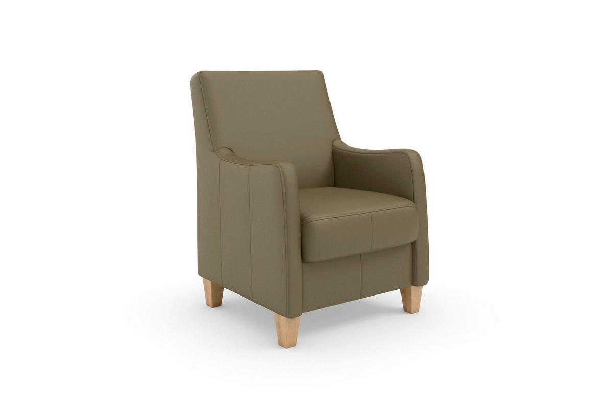 SESSEL in Echtleder Olivgrün  - Eichefarben/Olivgrün, Basics, Leder/Holz (70/93/75cm) - Sit & More