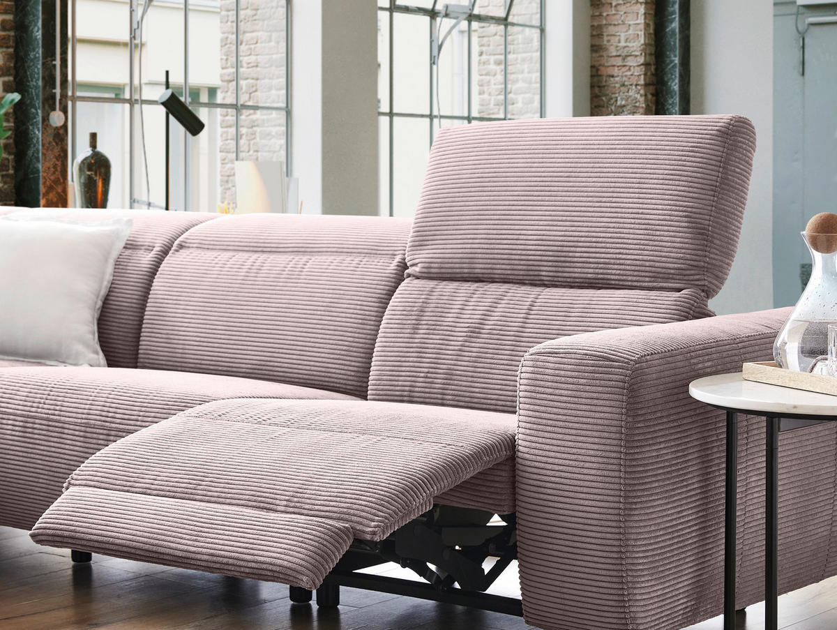 ECKSOFA in Cord Rosa  - Schwarz/Rosa, Design, Textil (223/290cm) - Pure Home Lifestyle