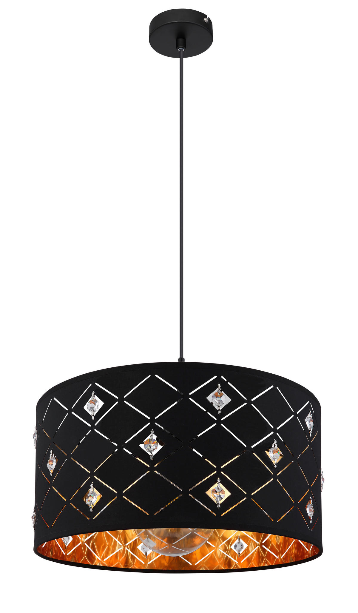 ZÁVĚSNÉ SVÍTIDLO, 40/140 cm  - černá/čiré, Trend, kov/textil (40/140cm) - Globo