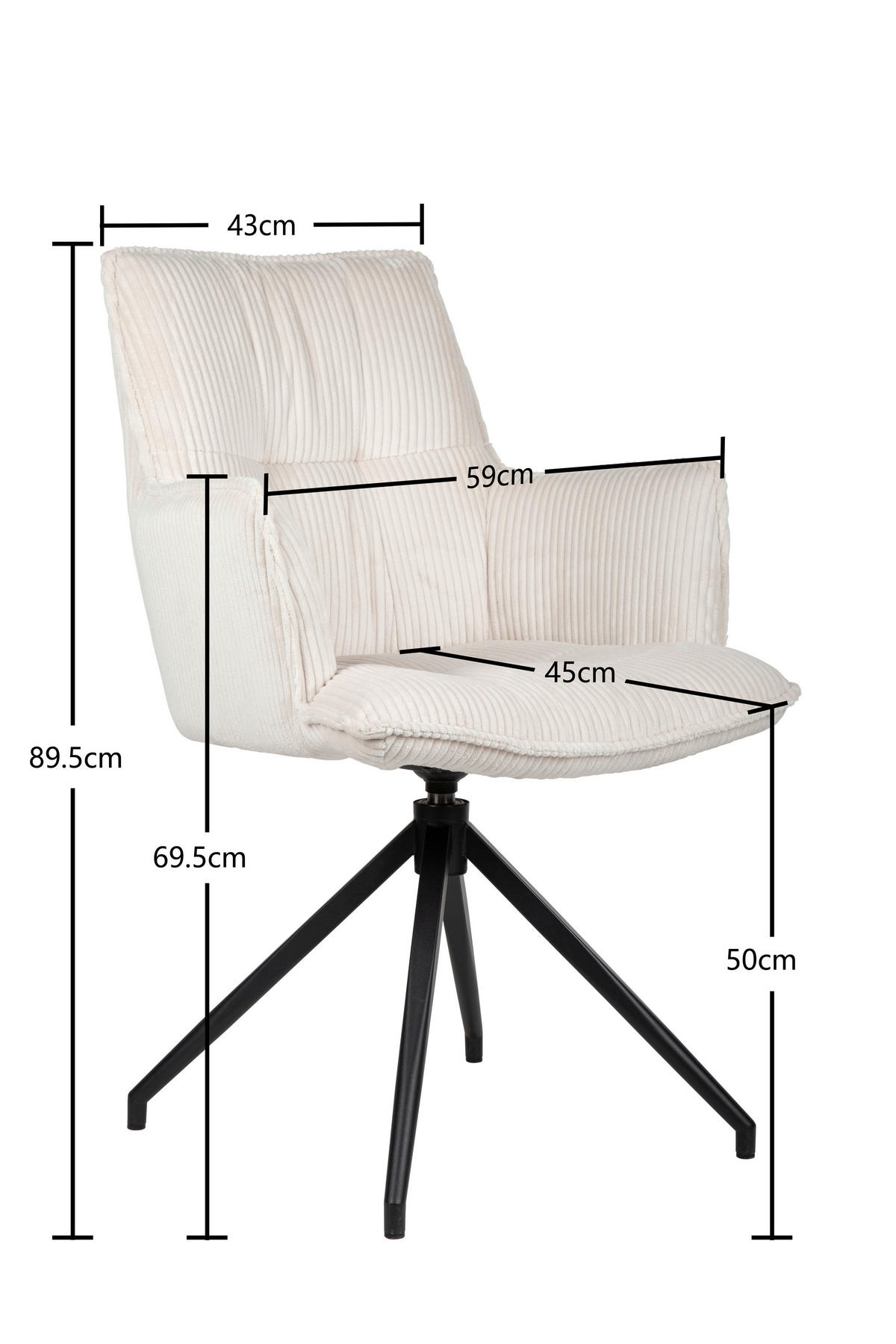 ARMLEHNSTUHL  in Eisen Cord  - Taupe/Schwarz, Design, Textil/Metall (59/89,5/63cm) - Novel