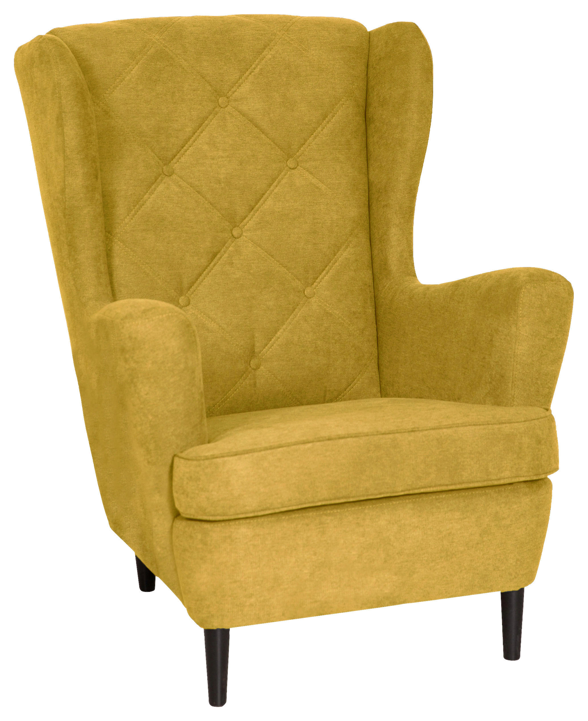 FÜLES FOTEL - sárga/sötétszürke, Basics, textil/fa (78/102/98cm) - Carryhome