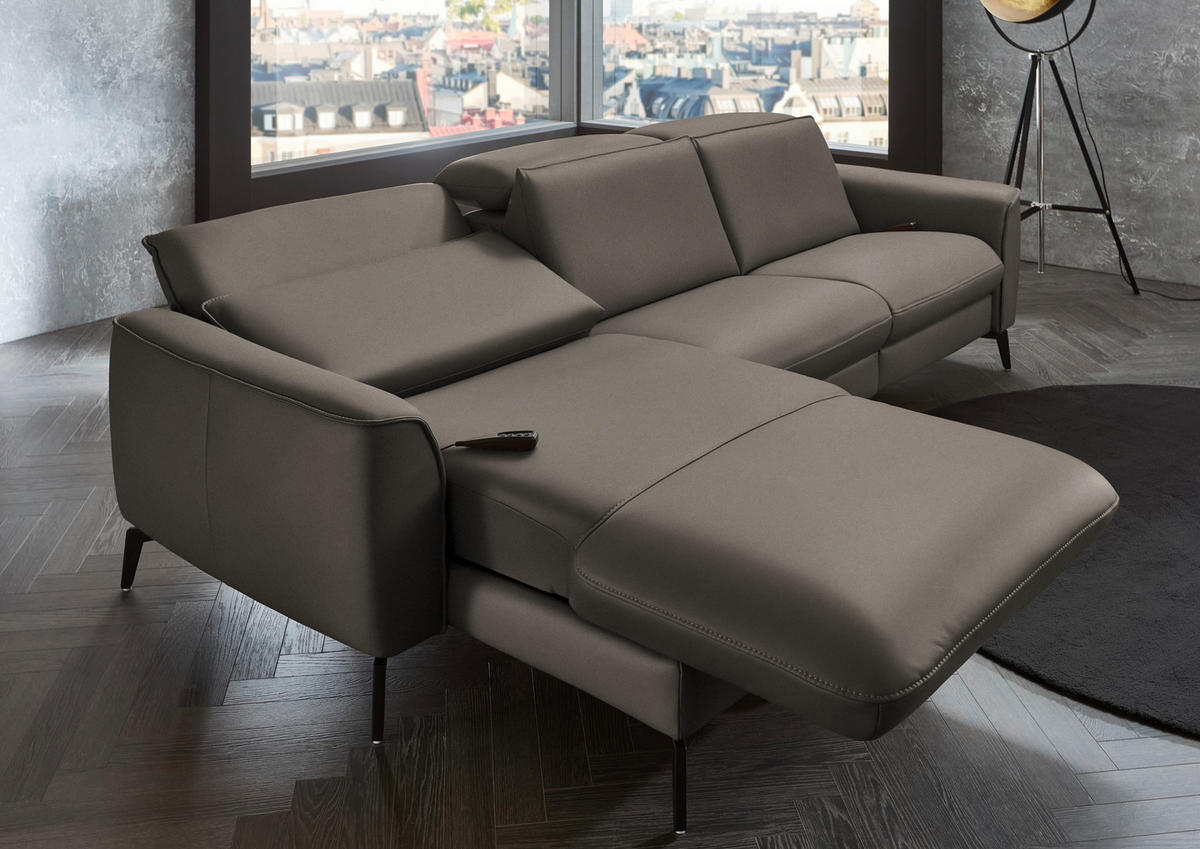 ECKSOFA in Echtleder Grau  - Schwarz/Grau, Natur, Leder/Metall (168/281cm) - Valdera
