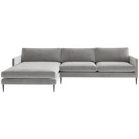 ECKSOFA 154/277 cm Justin in Samt, Velours Hellgrau  154/277 cm  - Hellgrau, Design, Textil/Metall (154/277cm) - Livetastic