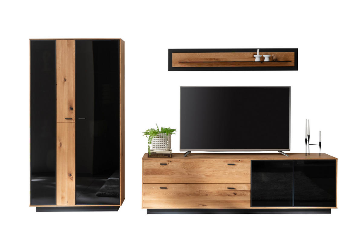 WOHNWAND  in Anthrazit, Eichefarben 319/190/50 cm  - Eichefarben/Anthrazit, Natur, Glas/Holz (319/190/50cm) - Linea Natura