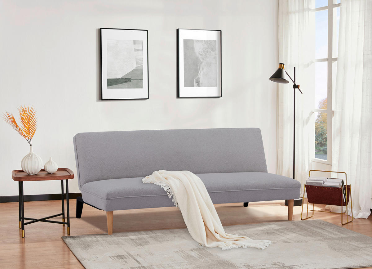 SCHLAFSOFA in Bouclé Grau  - Schwarz/Naturfarben, Modern, Holz/Kunststoff (183/77/87cm) - P & B