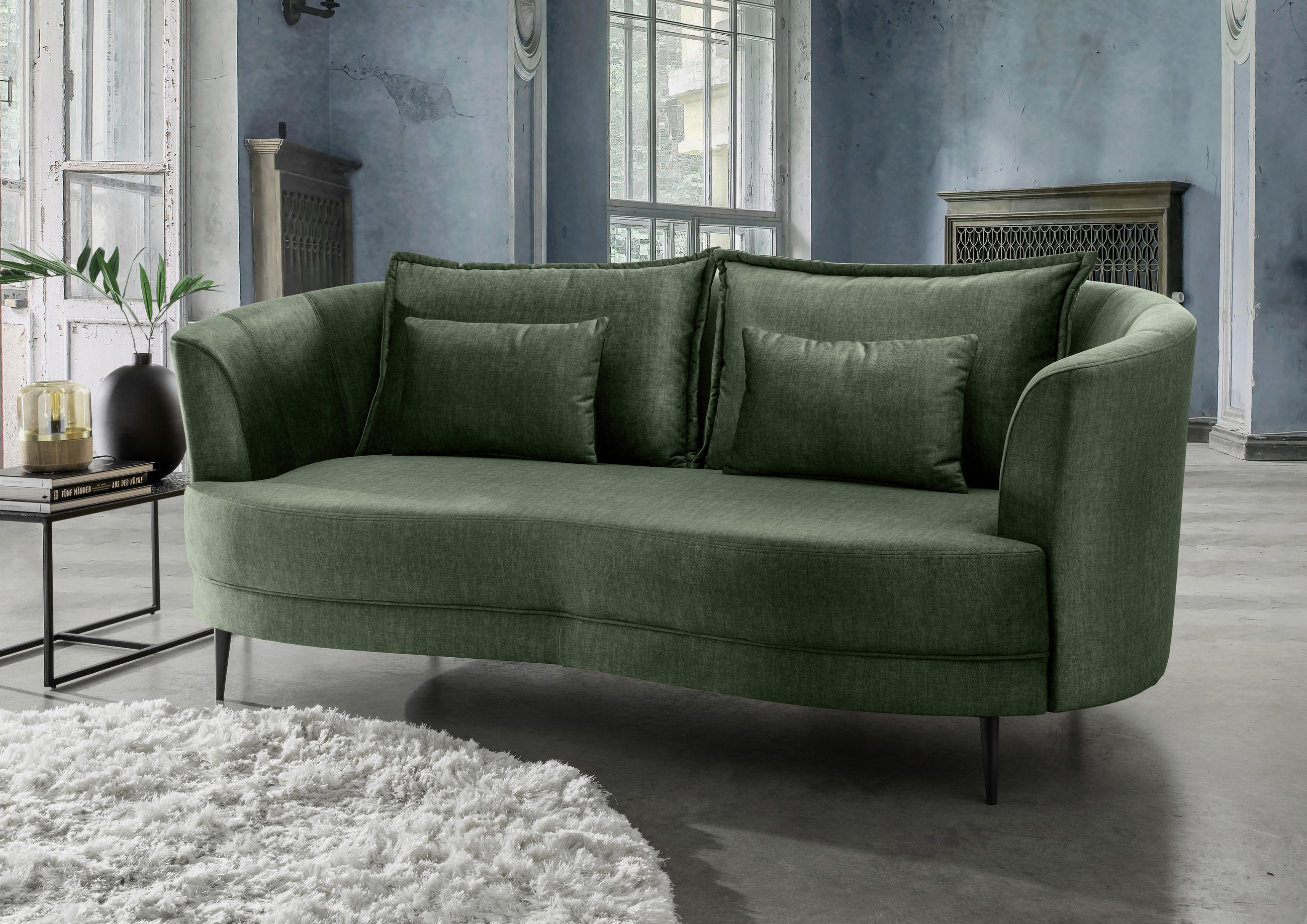 3-SITZER-SOFA in Velours Dunkelgrün  - Dunkelgrün/Schwarz, Modern, Textil/Metall (209/85/101cm) - Livetastic