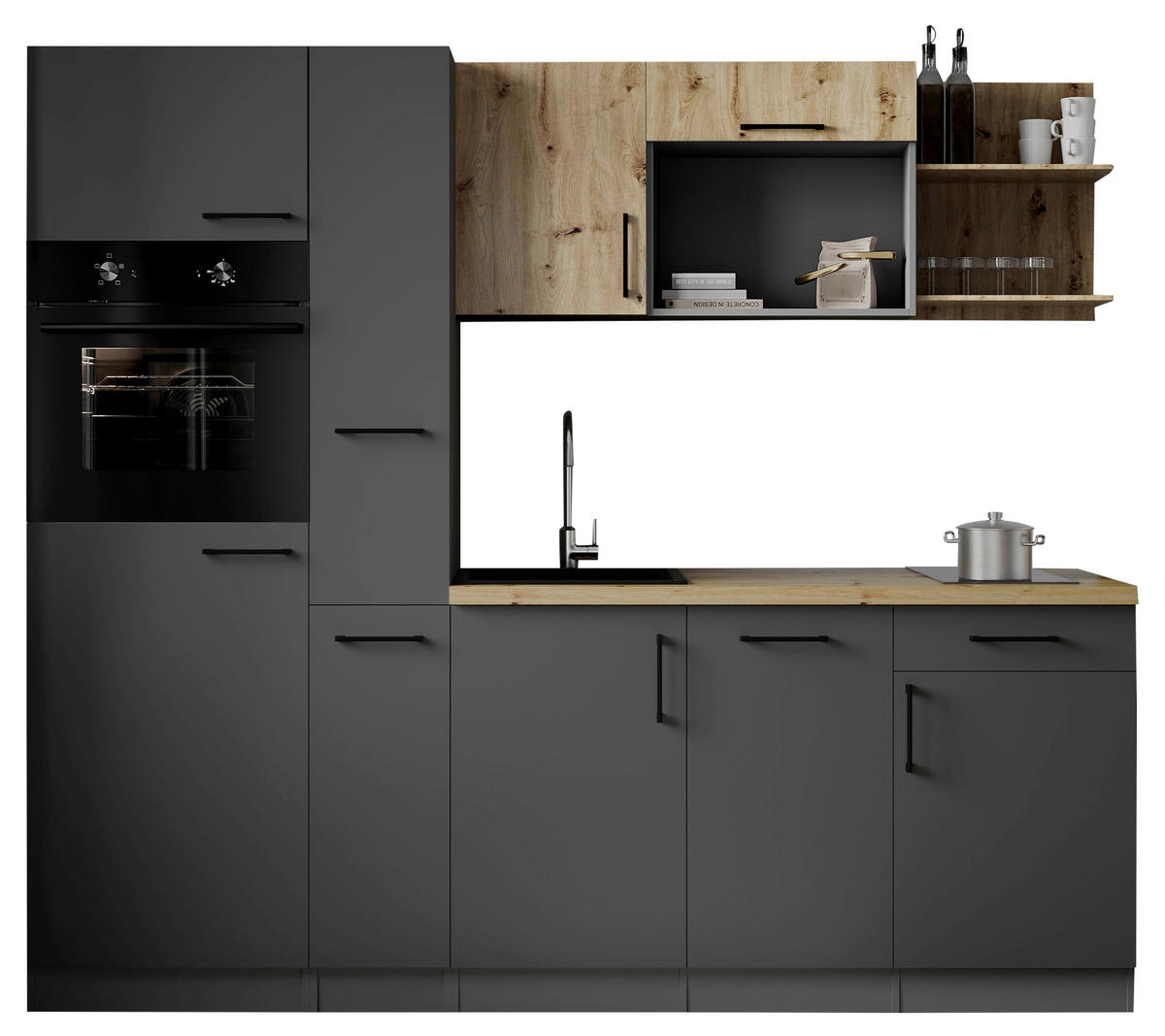 KÜCHENBLOCK Oliver 235 cm  in Grau, Eiche Artisan  - Eiche Artisan/Grau, Trend, Holzwerkstoff/Metall (235cm) - Respekta