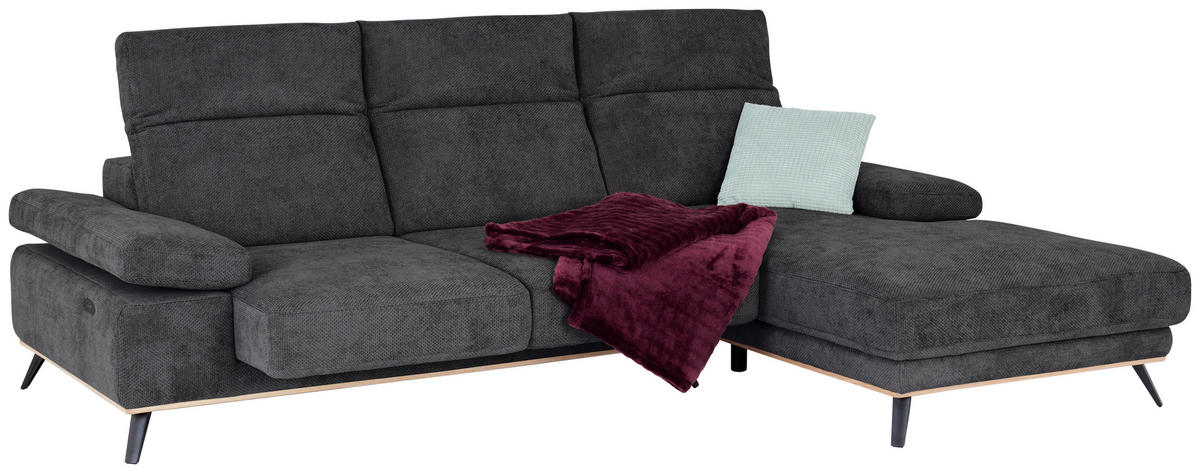 ECKSOFA in Struktur Graphitfarben  - Schwarz/Graphitfarben, Modern, Textil/Metall (283/194cm) - MID.YOU