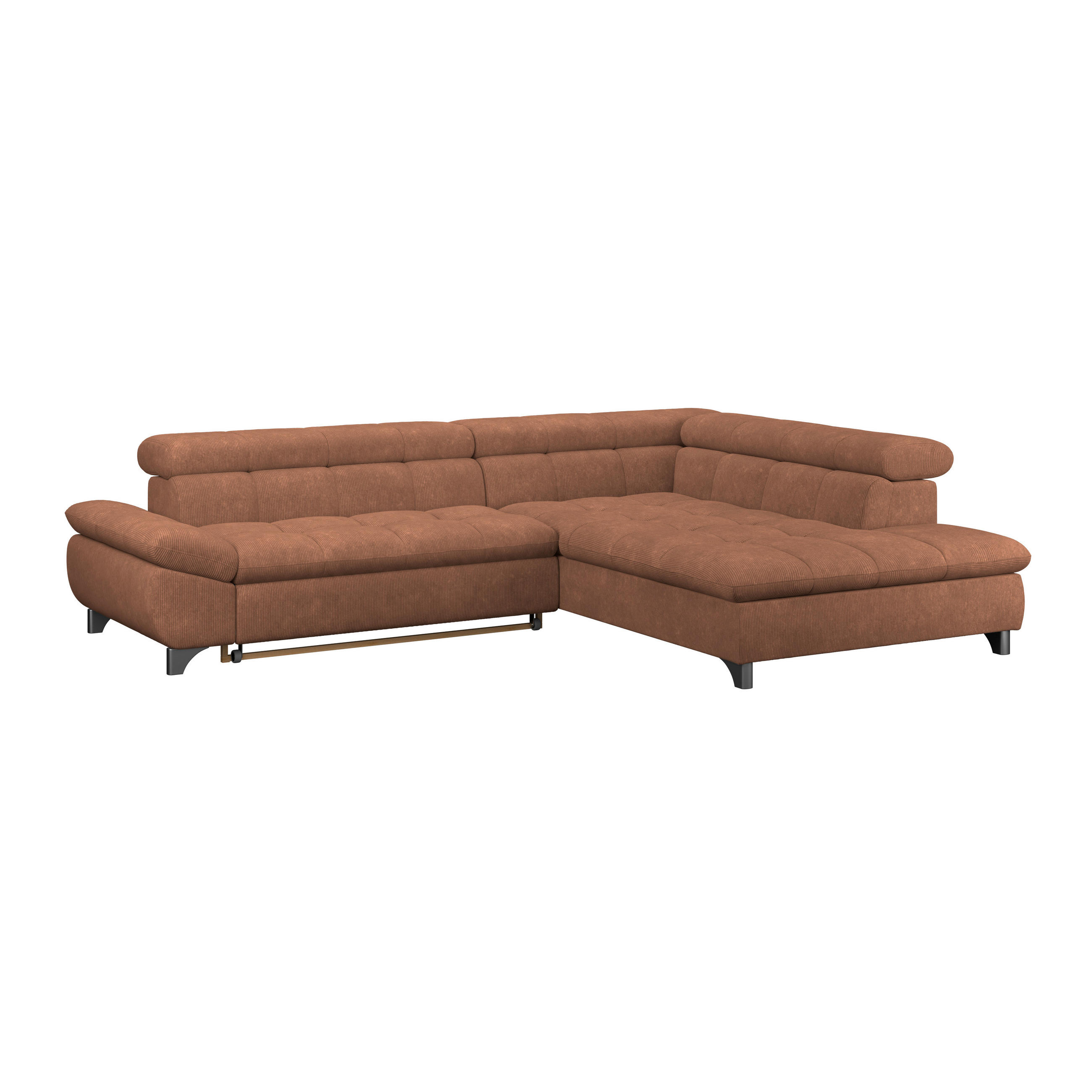 ECKSOFA Rotbraun Chenille  - Chromfarben/Rotbraun, KONVENTIONELL, Textil/Metall (312/234cm) - Livetastic