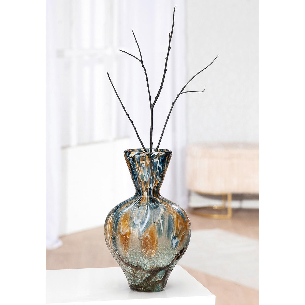 DEKOVASE  - Hellbraun/Hellblau, Basics, Glas (15/24cm)