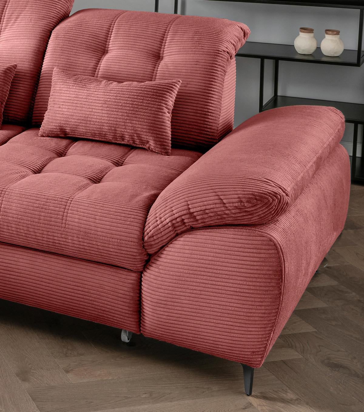 ECKSCHLAFSOFA in Cord Koralle  - Koralle/Schwarz, Modern, Textil/Metall (189/273cm) - Livetastic