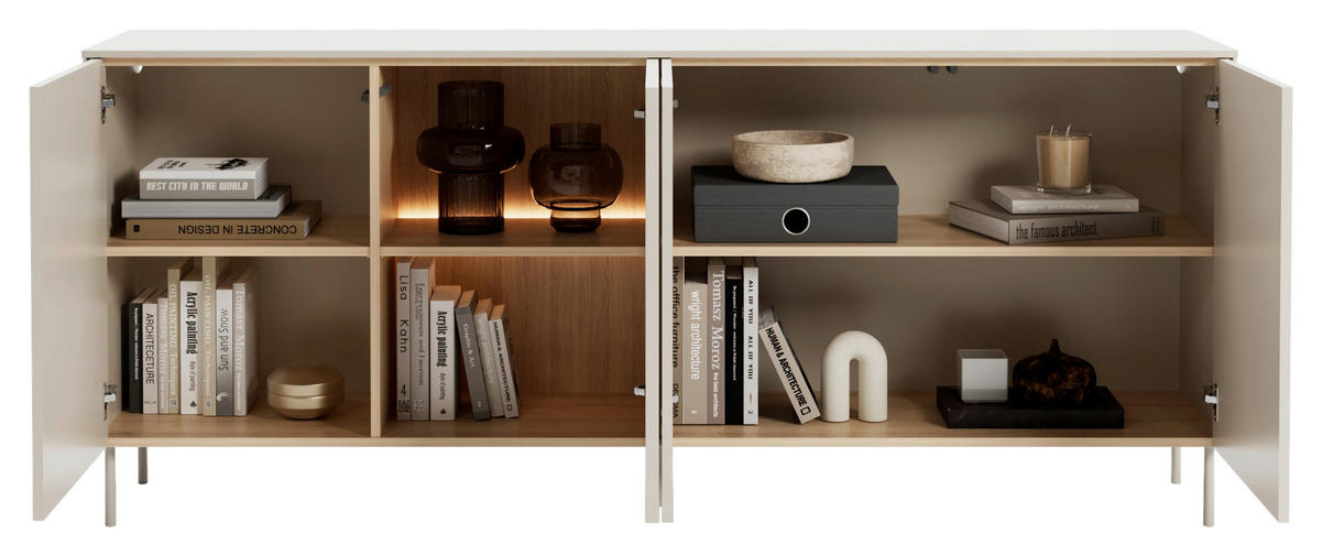 SIDEBOARD 195/83/41 cm Eichefarben, Kaschmir  195/83/41 cm  - Kaschmir/Eichefarben, MODERN, Glas/Holzwerkstoff (195/83/41cm) - Carryhome