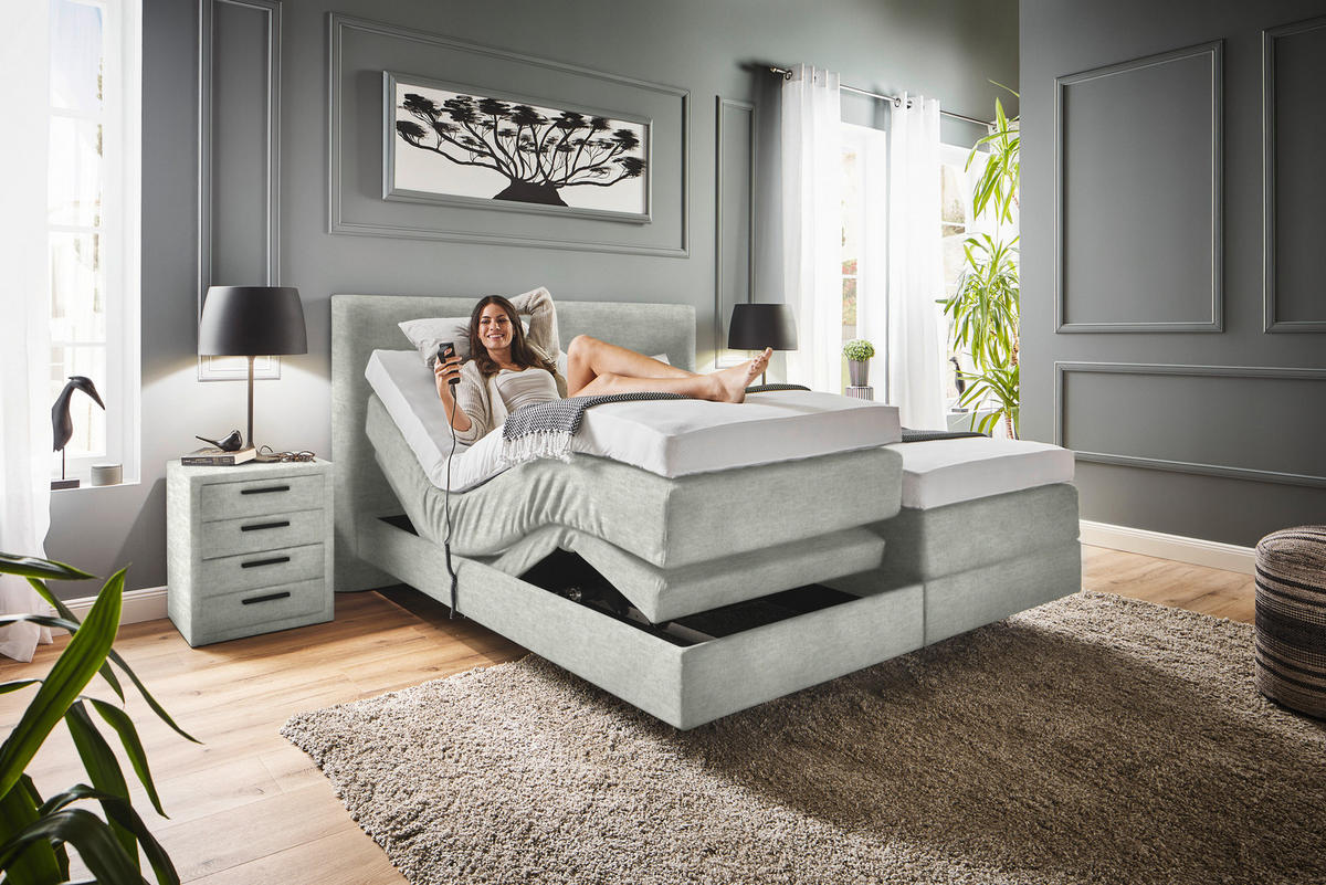BOXSPRINGBETT 200/200 cm  in Hellgrau  - Hellgrau, KONVENTIONELL, Holz/Textil (200/200cm) - Dieter Knoll