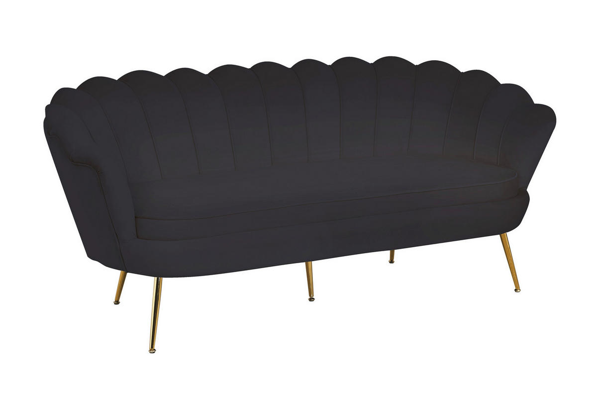 3-SITZER-SOFA in Samt Schwarz  - Goldfarben/Schwarz, MODERN, Textil/Metall (180/78/76cm) - Livetastic