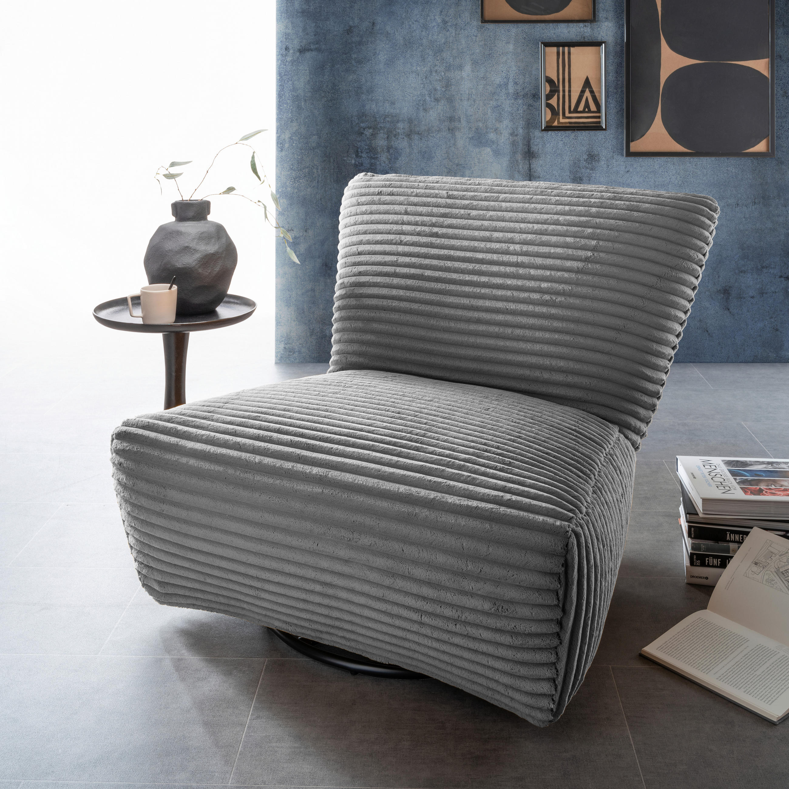 XXL-SESSEL Cord Grau    - Schwarz/Grau, Trend, Textil/Metall (95/77/94cm) - Livetastic