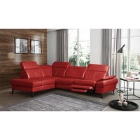 ECKSOFA Rot Echtleder Lederlook Bettkasten, Schlaffunktion, Rücken echt, Armteilverstellung, Kopfteilverstellung  - Rot/Schwarz, Design, Leder/Textil (211/264cm) - Livetastic