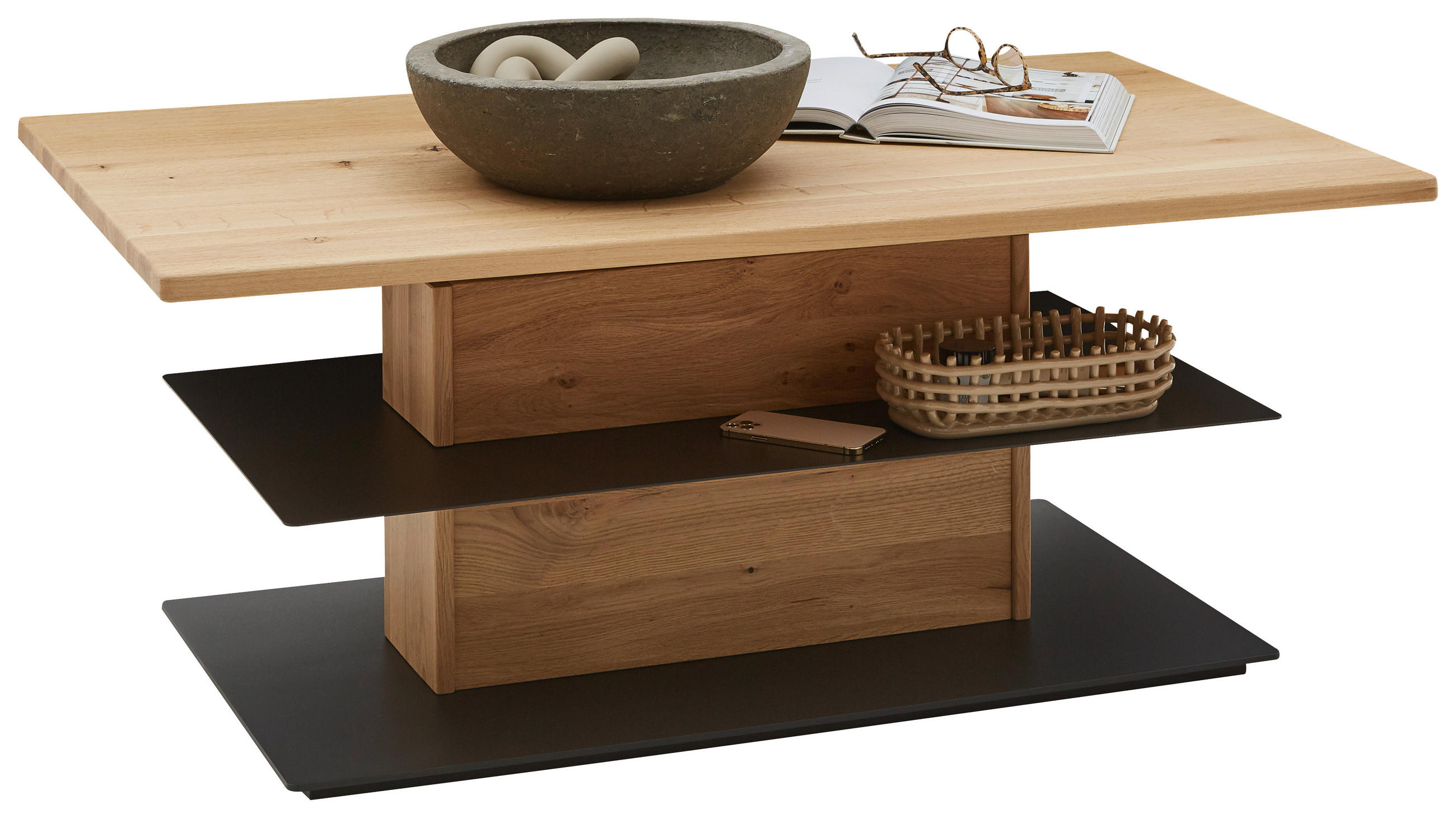 Valnatura Couchtisch Schwarz, 70x47.6-66.9x120 cm