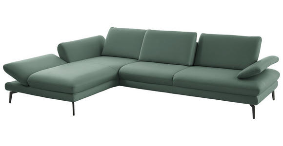 ECKSOFA in Echtleder Opal 195/308 cm - Opal/Schwarz, Design, Leder/Metall (195/308cm) - Dieter Knoll
