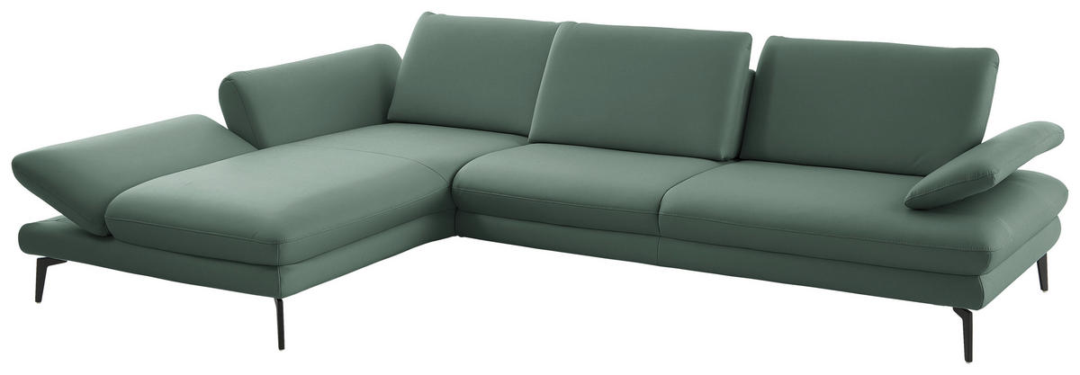 ECKSOFA in Echtleder Opal  - Opal/Schwarz, Design, Leder/Metall (195/308cm) - Dieter Knoll