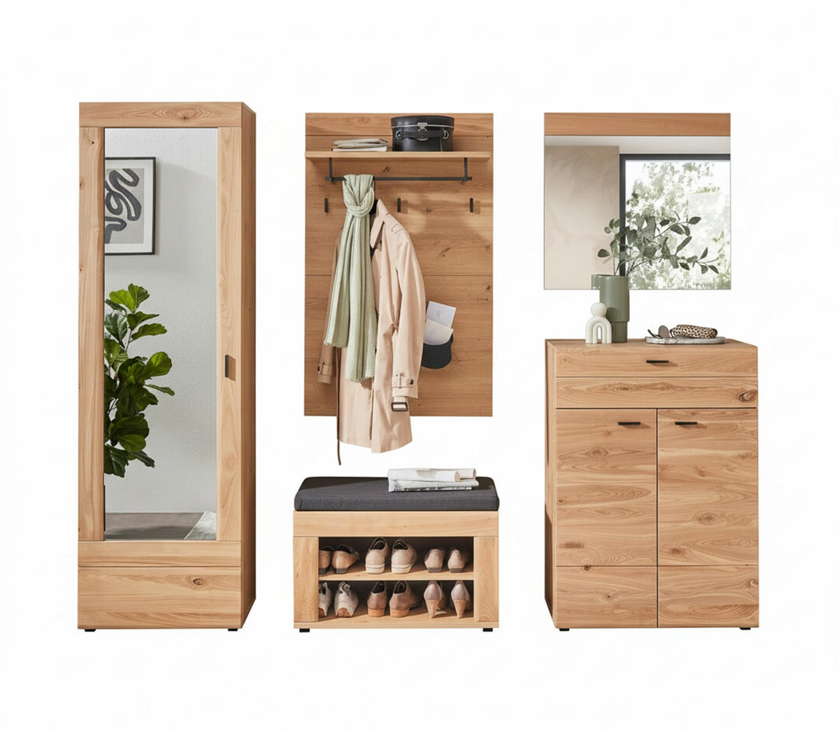 GARDEROBE  in 240/194/39 cm  - Eschefarben, Design, Glas/Holz (240/194/39cm) - Livetastic