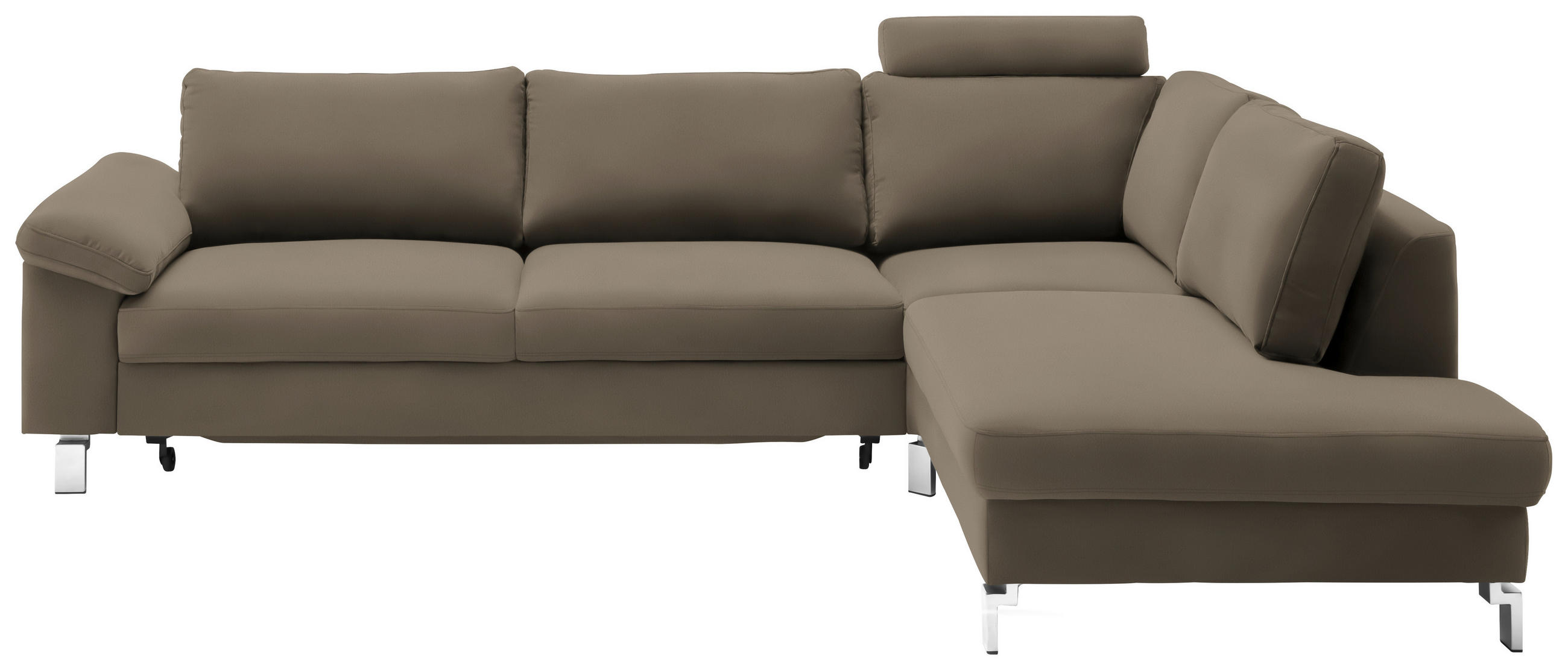 ECKSOFA in Echtleder Taupe  - Taupe/Chromfarben, Design, Leder/Metall (281/200cm) - Pure Home Lifestyle
