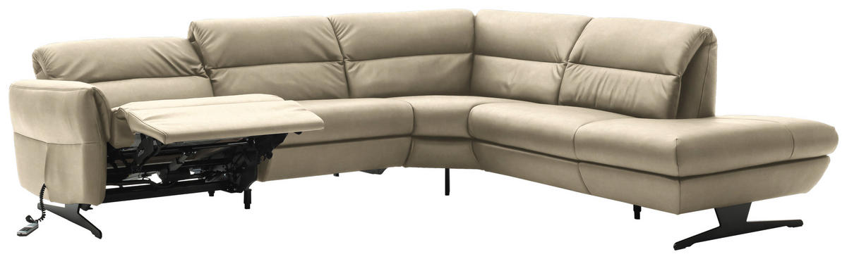 ECKSOFA in Echtleder Ecru  286/258 cm  - Ecru/Schwarz, Design, Leder/Metall (286/258cm) - Schöner Wohnen