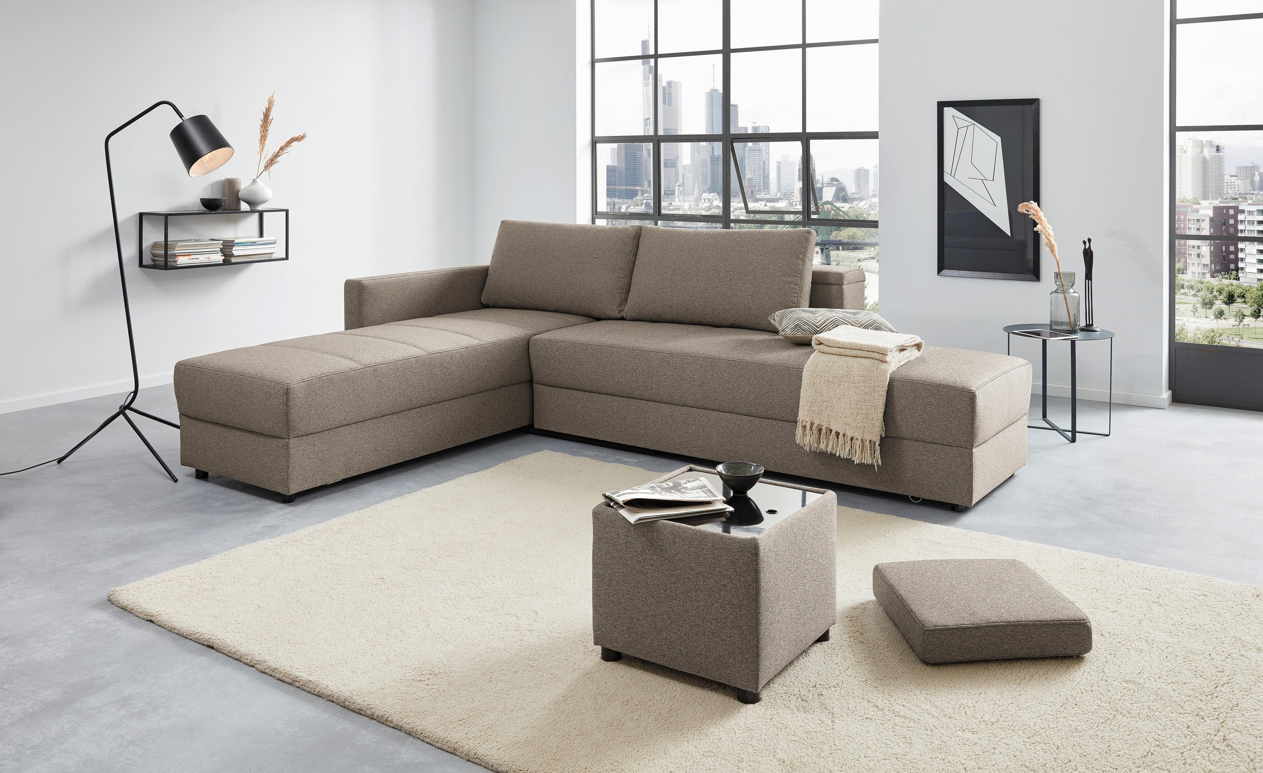 ECKSOFA Hellgrau Webstoff  - Hellgrau/Schwarz, Design, Kunststoff/Textil (287/229cm) - LOOKS by W.Joop