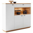 HIGHBOARD Weiß, Wildeiche  150/133/37 cm  - Wildeiche/Anthrazit, Design, Glas/Holz (150/133/37cm) - Novel