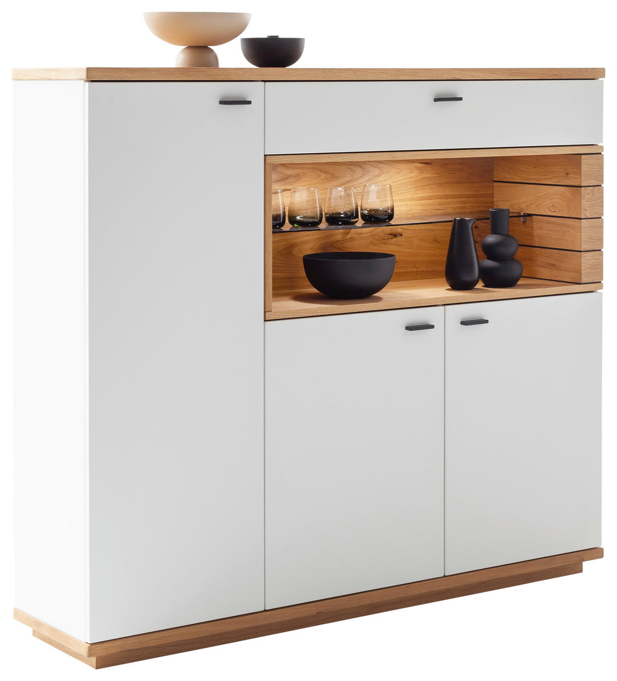 HIGHBOARD Weiß, Wildeiche  150/133/37 cm  - Wildeiche/Anthrazit, Design, Glas/Holz (150/133/37cm) - Novel