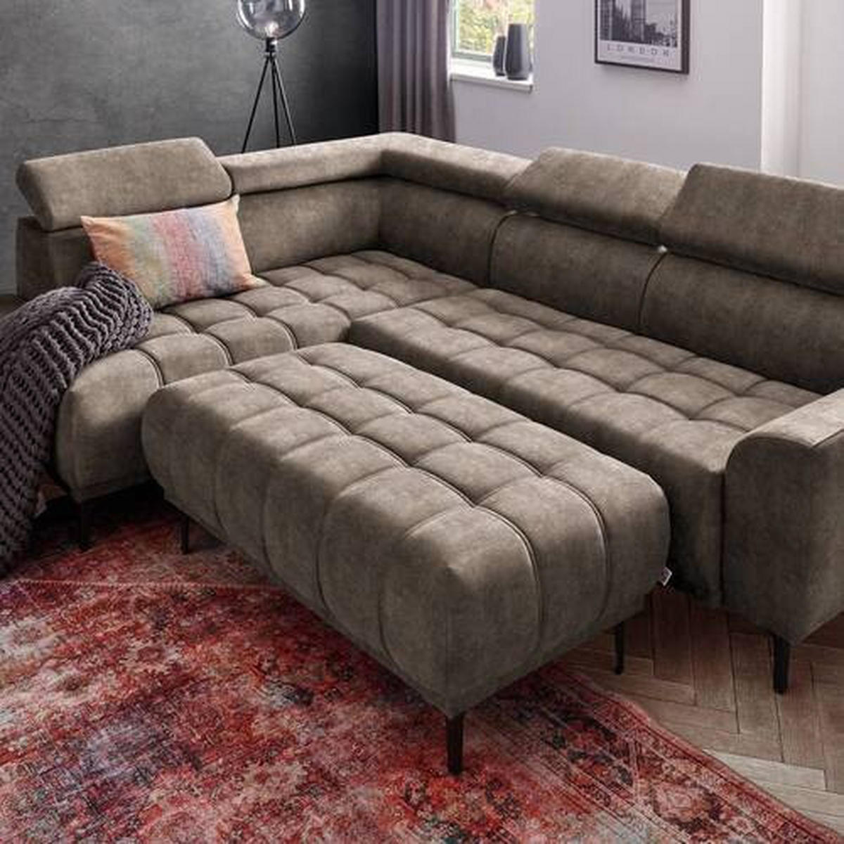 ECKSOFA in Velours Braun  - Schwarz/Braun, Design, Textil/Metall (191/261cm) - Stylife