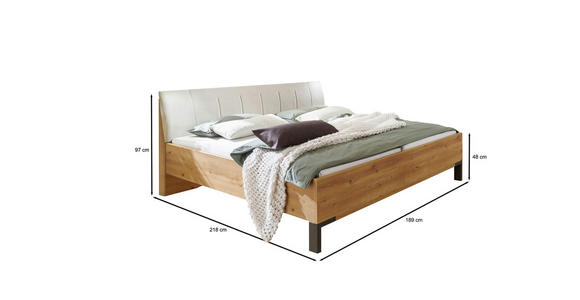 BETT 180/200 cm in Champagner, Eiche Bianco - Schieferfarben/Eiche Bianco, MODERN, Holzwerkstoff/Textil (180/200cm) - Novel