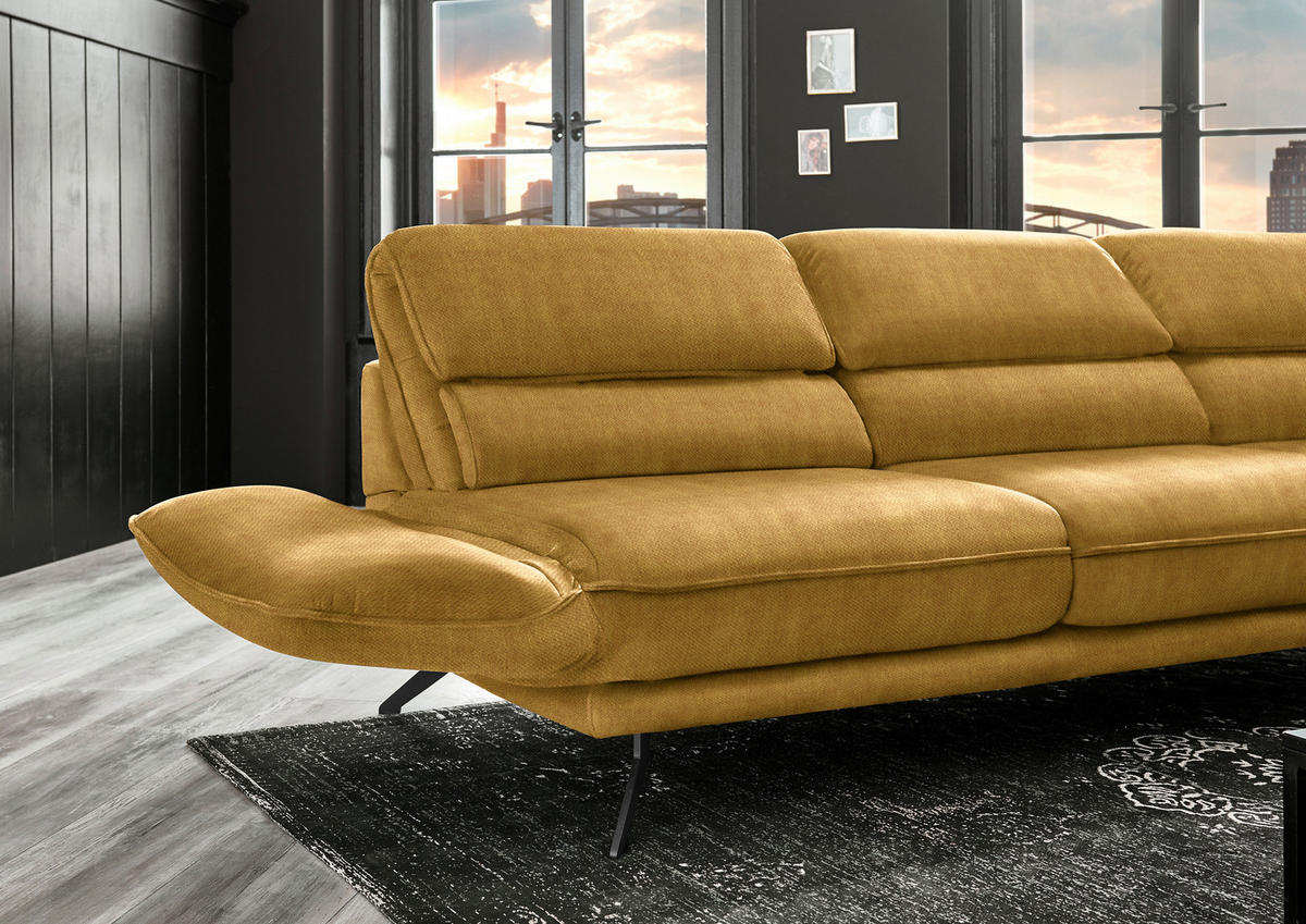 ECKSOFA in Velours Currygelb  - Currygelb/Schwarz, Design, Textil/Metall (283/153cm) - Valdera
