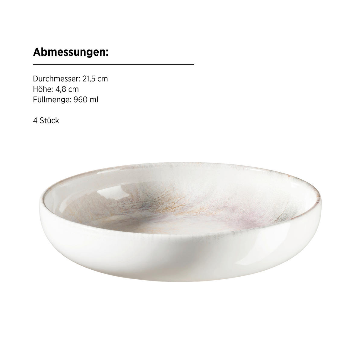 SUPPENTELLERSET Lila, Weiß 4-teilig Steinzeug AQUARELLIA LILA  - Lila/Weiß, Basics, Keramik (21,5/4,8cm) - Mäser