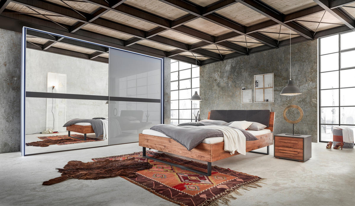 BETT 180/200 cm  in Eichefarben  - Eichefarben/Anthrazit, Design, Holz/Metall (180/200cm) - Hasena