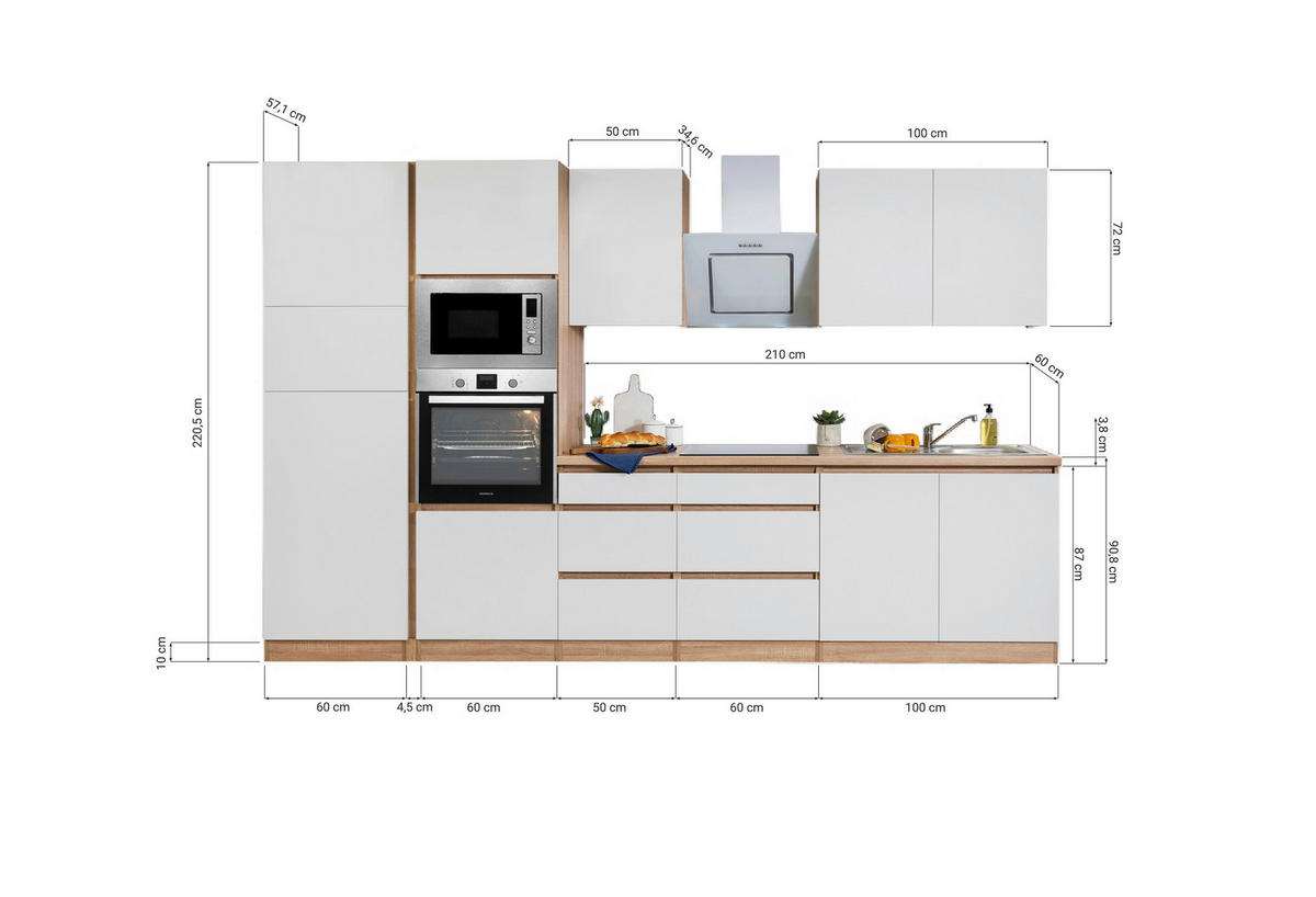 MODULKÖK 335 cm   i vit  - vit/ekfärgad, Basics, trämaterial (335cm) - Respekta